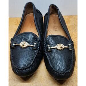 Coach Arlene Black Leather Driving Loafers 6.5B Turnlock Gold Quiet Luxury Flats